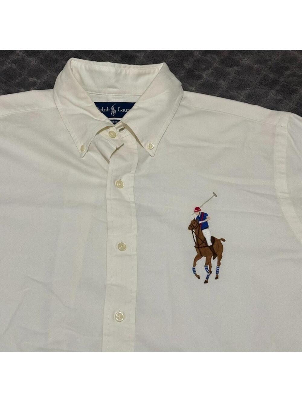 Polo Ralph Lauren Men Large White Oxford Shirt Button Down Big Pony Classic Fit - Picture 2 of 6